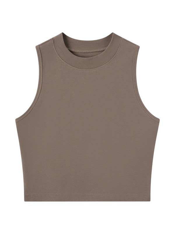 HIDDENBRAND - Wholesale Tank Top - Women's - Basic Essential cotton high neck crop fitted tank top2