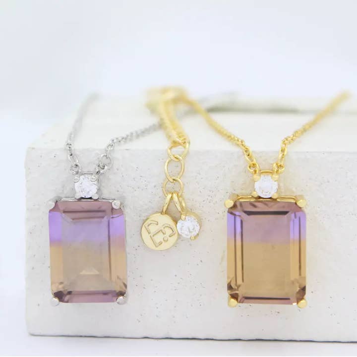 Necklace Natural Ametrine Gemstone and Swarovski Crystal for wholesale by Thesoftcheek Jewelry