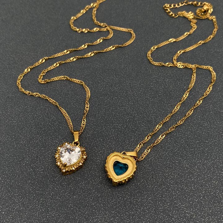 Mio Queena - Wholesale Pendant/Charm Necklace - Sparkling Heart Zircon Charm 18K Gold Plated SS Necklace-FGS
