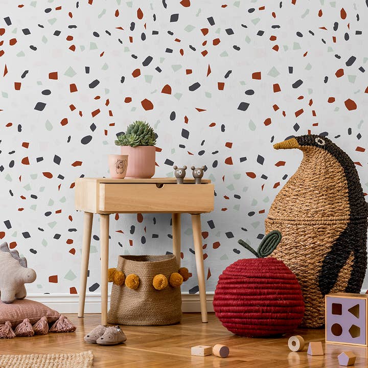 Abstrakt Terrazzo Barnkammartapet, Modern Minimalistisk Väggmålning för wholesale av SimurgWallArts