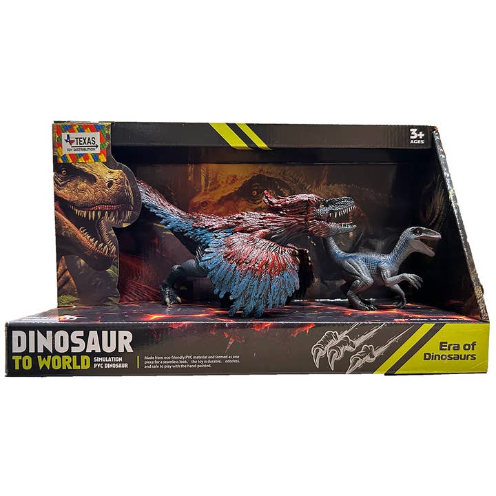 Dinosaur Window Box Raptor Figurines in Open Window Box for wholesale by Texas Toy Distribution