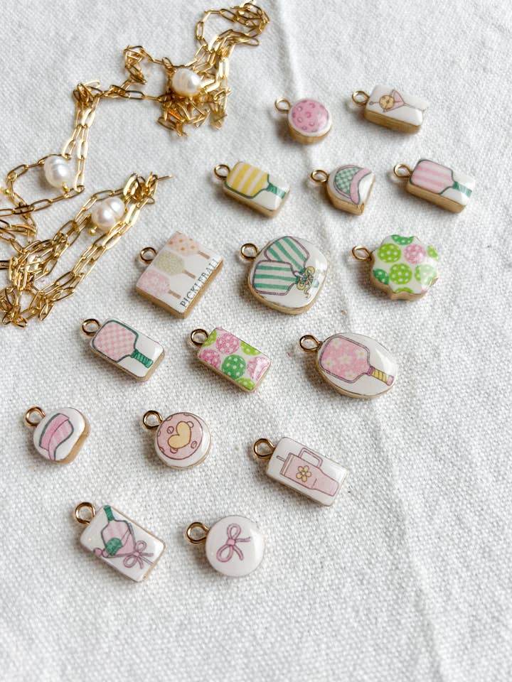 Pickleball Themed Transfer Paper Designed Polymer Clay Charm for wholesale by Morning Dew Designs