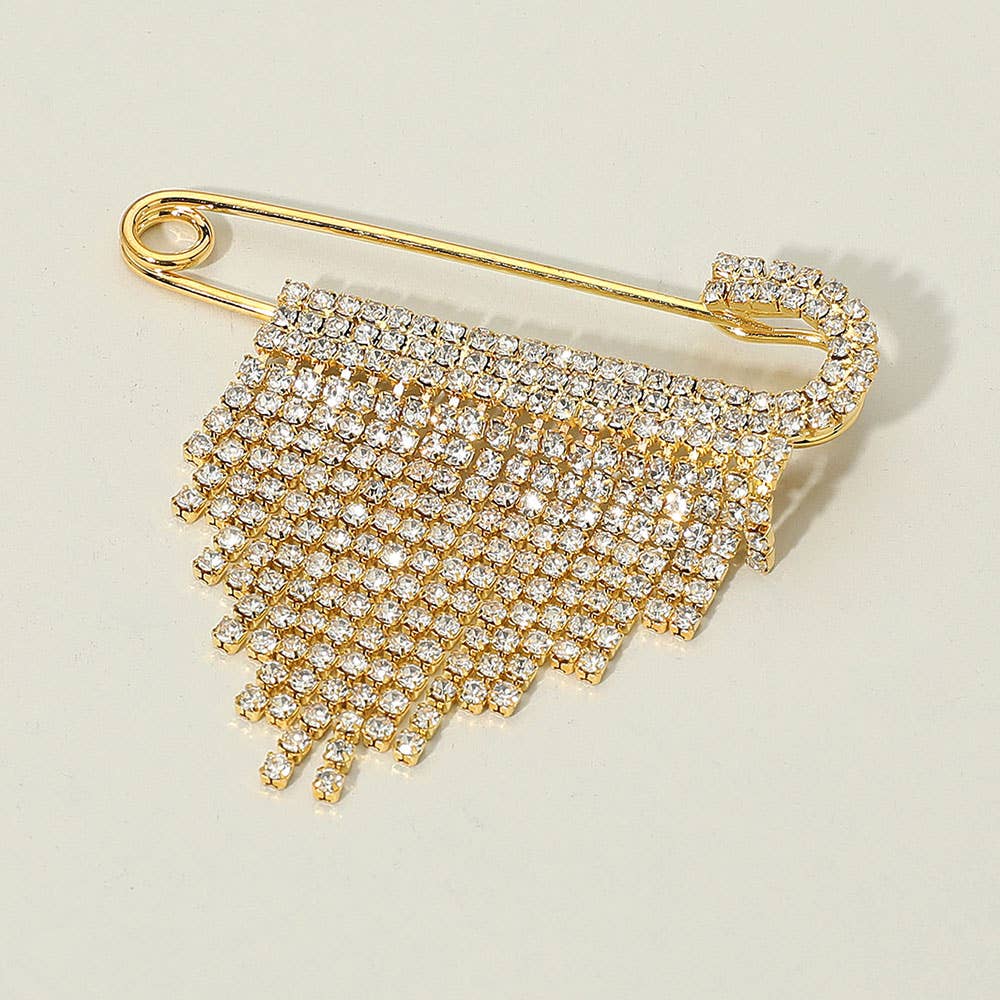 Sensibling Corp. - Wholesale Broche - Veiligheidsspeld Broche met Strass Bezaaide Fringe Design