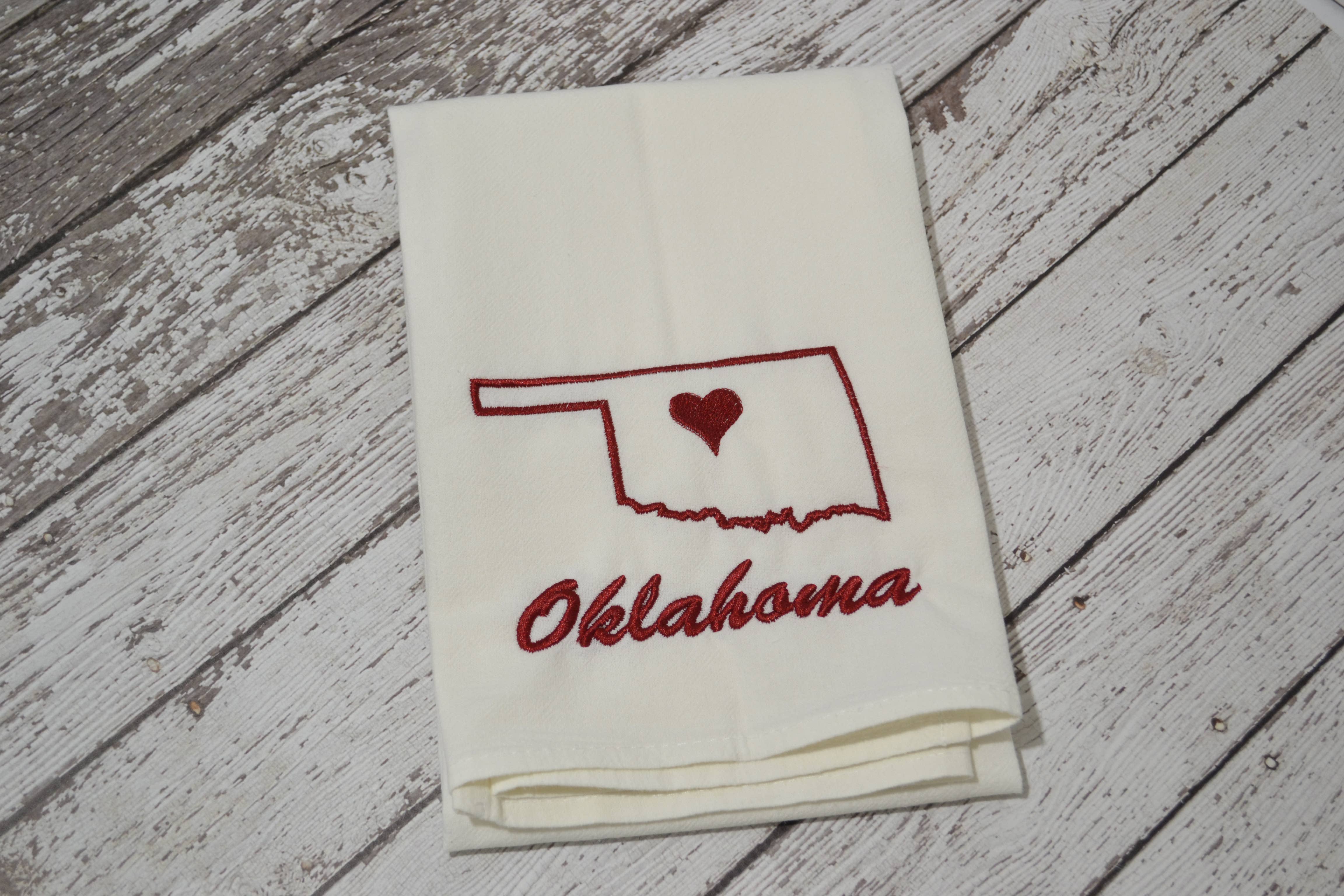 SewMuchMoreStore - Wholesale Tea Towel - State Tea Towel - Red - Embroidered Floursack Towel11