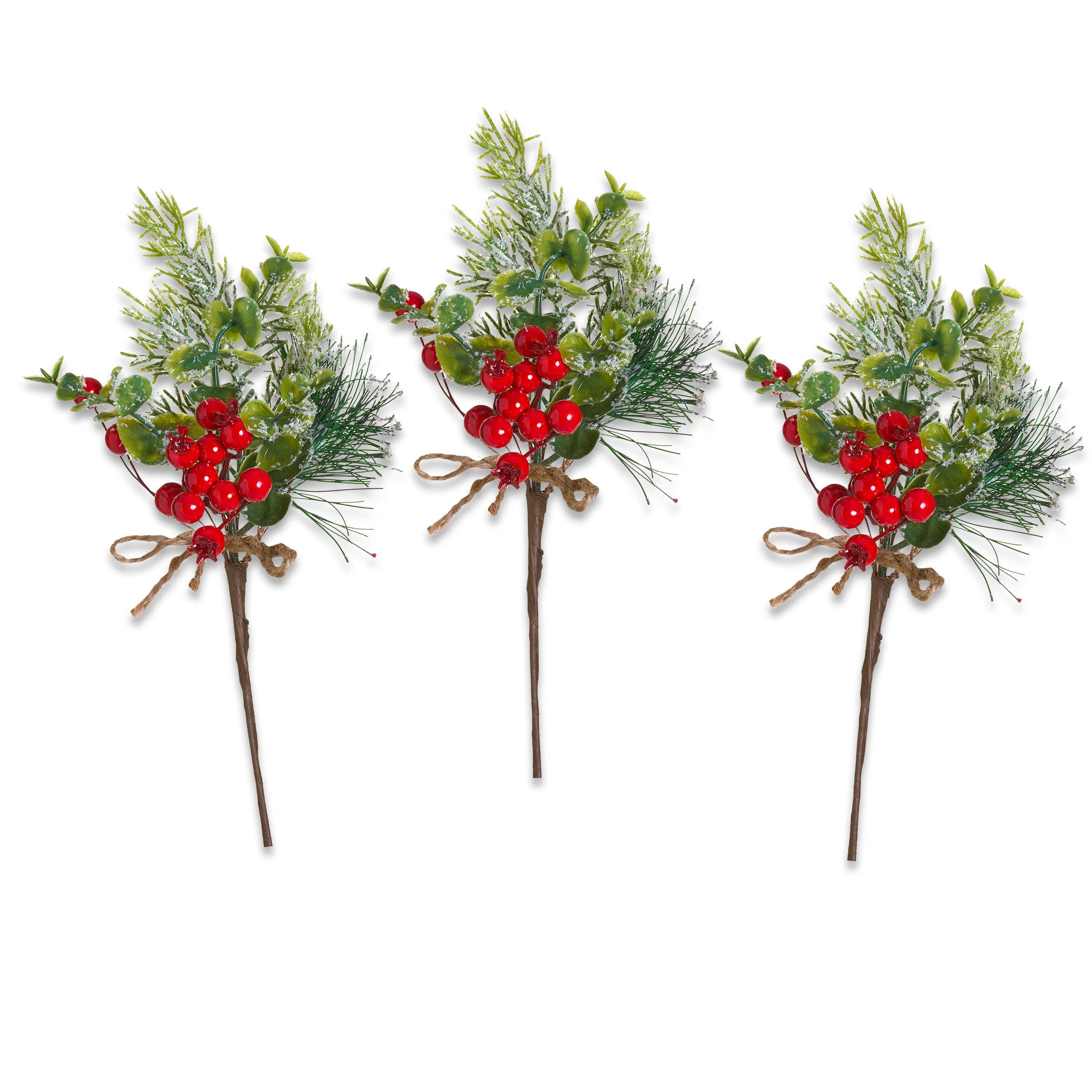 Winterland Inc. - Wholesale Christmas Decoration - 3 Pack Winter Berry and Snow Crusted Pine Picks0