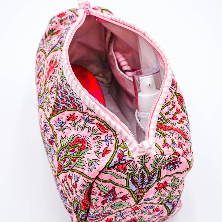 Inner Child - Wholesale Toiletry Bag - Women's - Pink Arch Blockprint Toiletry Makeup Bag, Set of 3