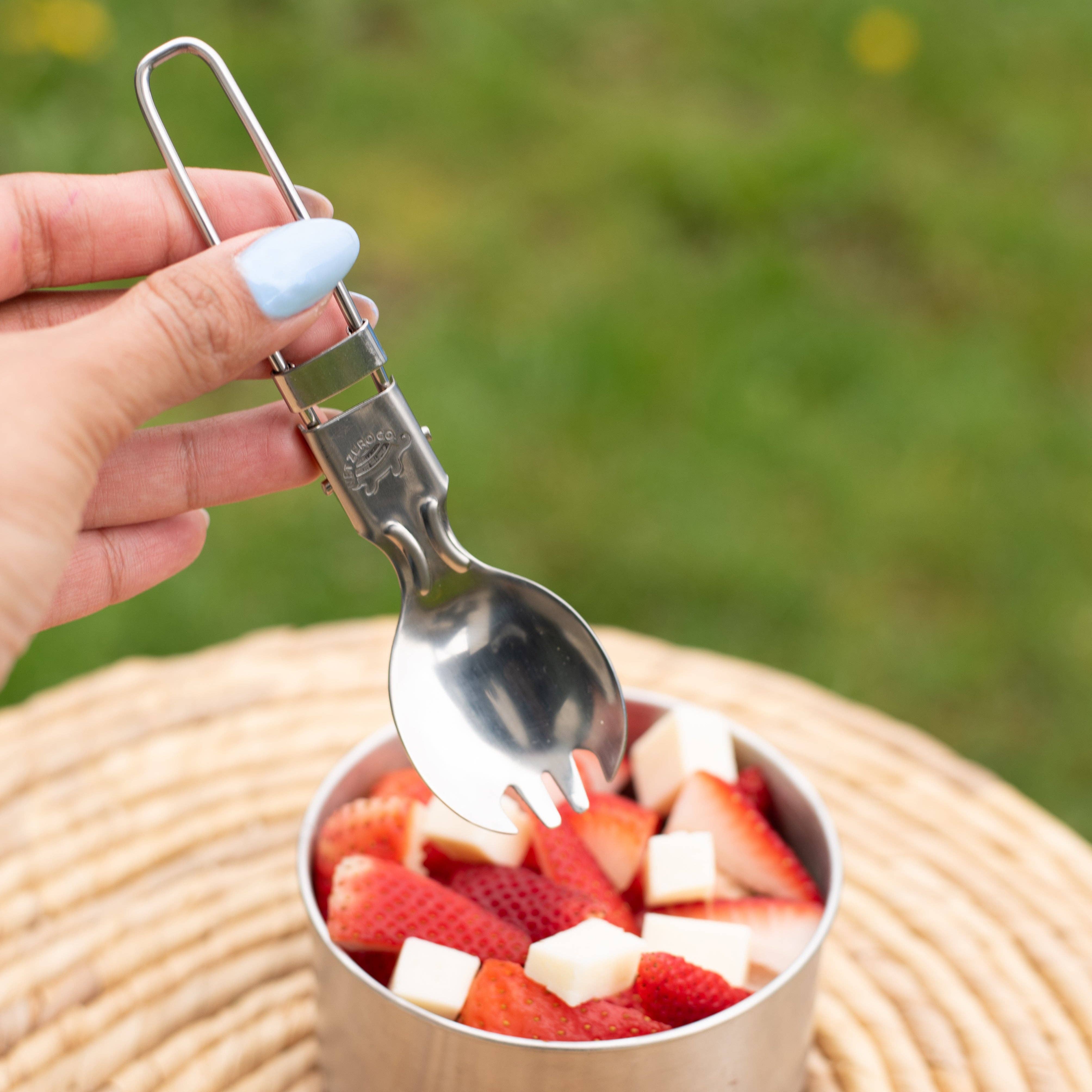 Net Zero Co. - Wholesale Travel Utensil Set - Stainless Steel Folding Spork - With Cotton Pouch5