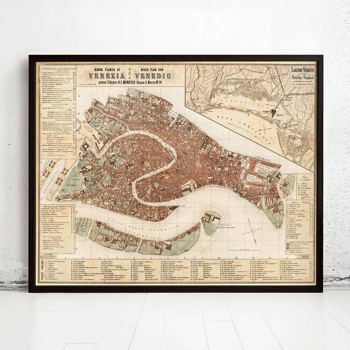 Vieille carte de Venise Venetia Venezia 1876 Carte vintage de Venise | Impression d'art mural de carte vintage pour la vente par OldCityPrints - Old Maps and Posters