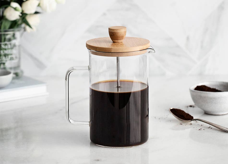 LACOR MENAJE PROFESIONAL S.L. – Máquina de café por atacado – Cafeteira manual clássica com êmbolo e tampa de bambu