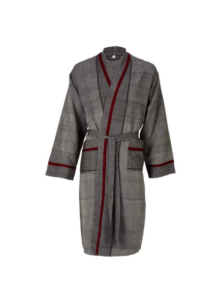 Hand-woven striped pattern bathrobe, loungewear, Gray for wholesale by DesignsNYC