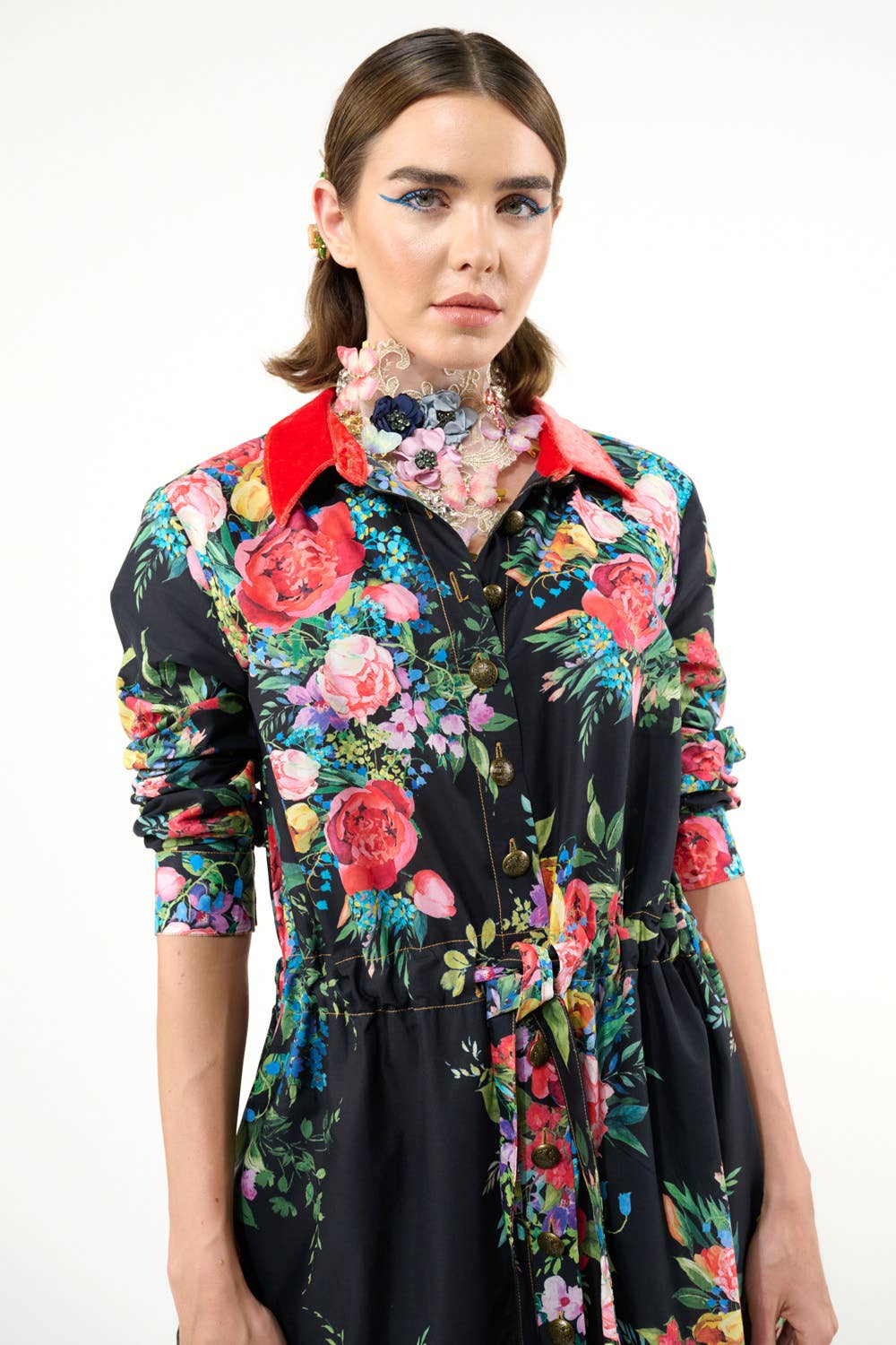Black Floral Zinnia Shirt-Dress for wholesale on Faire12