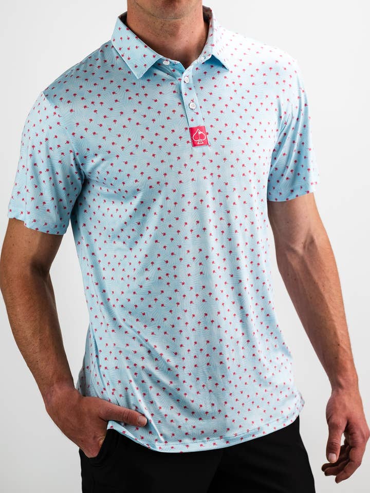 Palm Sunday Blue polo van Pins & Aces voor wholesale door Pins and Aces Golf Co.