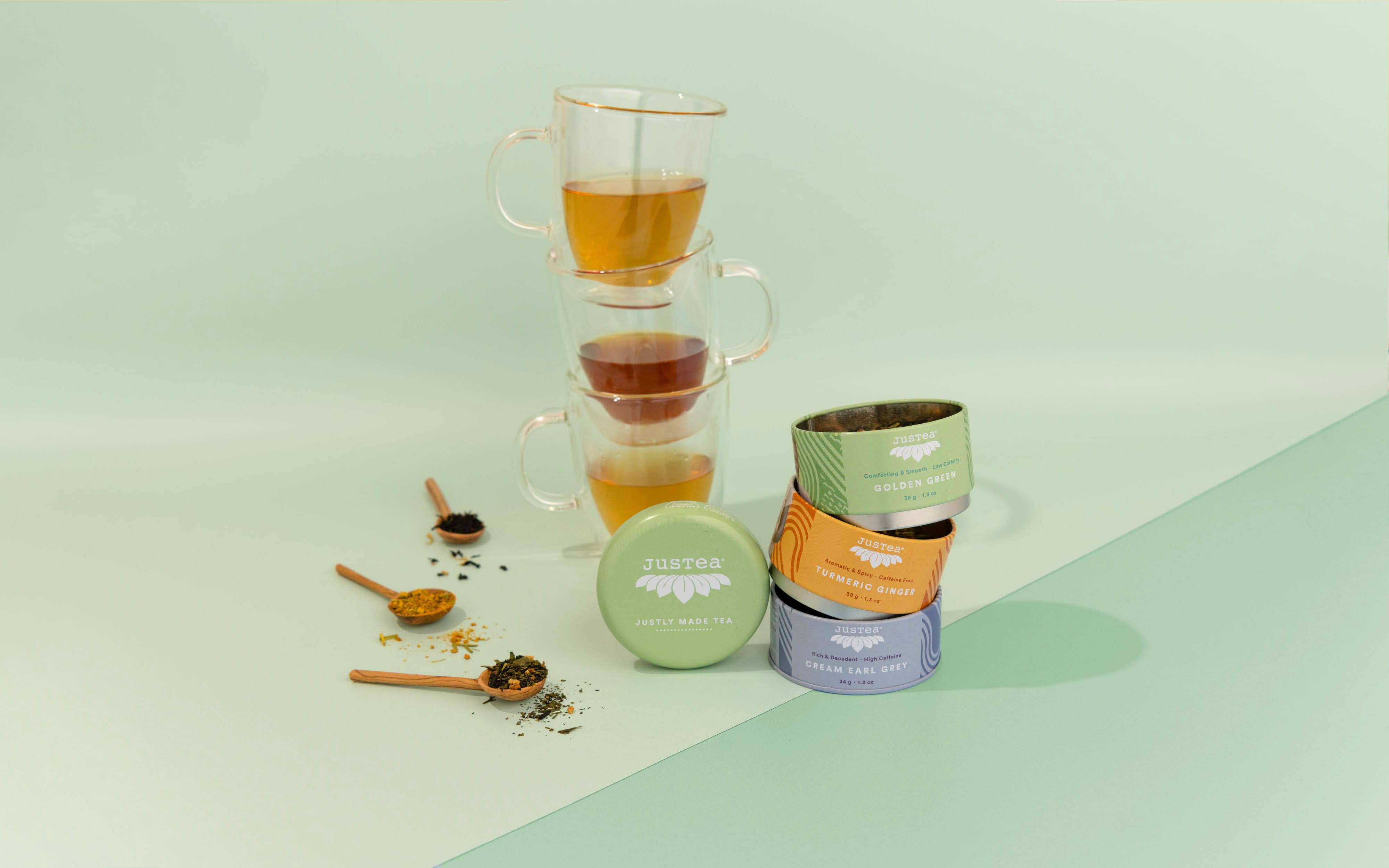 JusTea – Engroshandel Løs te – Diverse Trio Tin & Spoon - Økologisk Sort, Grøn, Urtete6