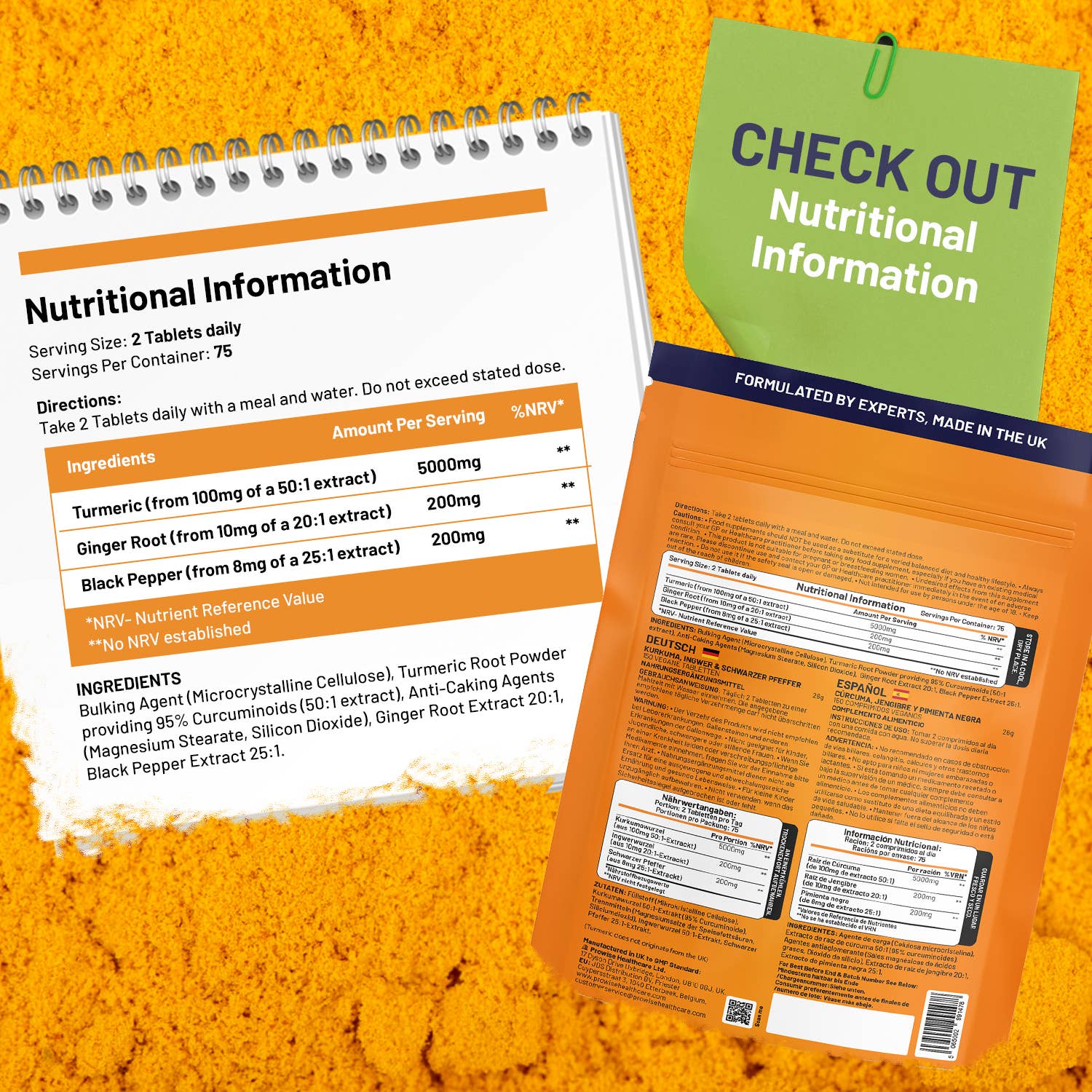 Prowise Healthcare - Wholesale Oral Supplement/Vitamin - Turmeric Tablets 5400mg with Black Pepper, Ginger1