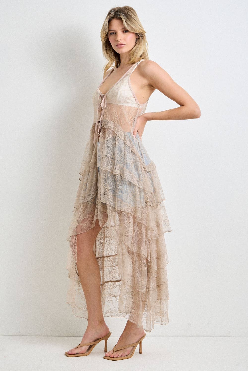 Baevely by Wellmade USA - Vendita all'ingrosso Camicetta - Donna - Spolverino a balze con volant in pizzo romantico8