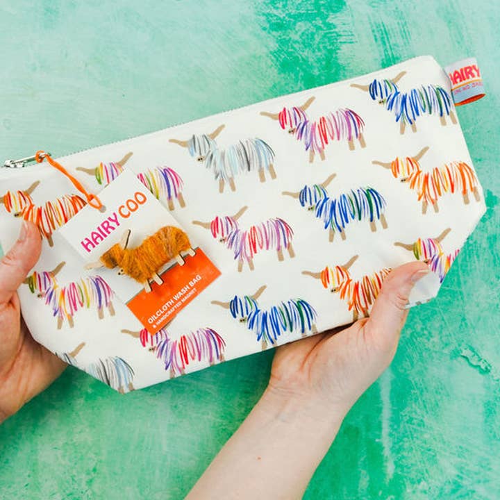 Bolsa de aseo Highland Cow, nacida y criada en Escocia para venta al por mayor de Hairy Coo