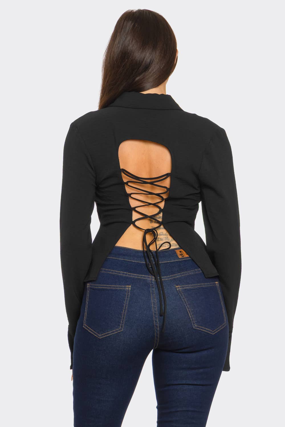 Julia by LoveJ – wholesale Blus - Dam – Framknäppt topp med knytning och öppen rygg12