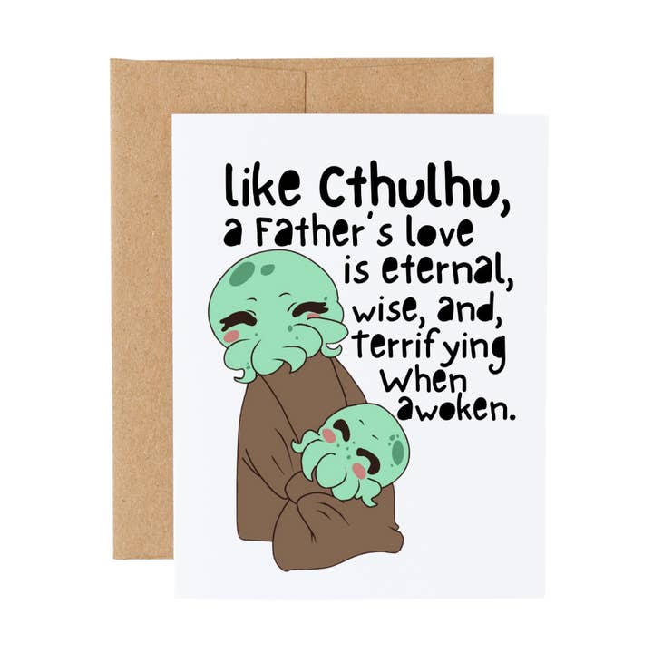 Tarjeta divertida de Cthulhu para papá nerd para venta al por mayor de Cryptic Paper Co.