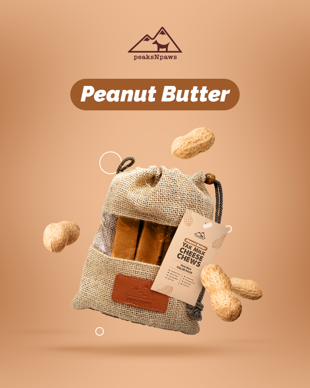 peaksNpaws - Wholesale Pet Treats - Dog - Peanut Butter Yak Milk Chews - Large Sized2