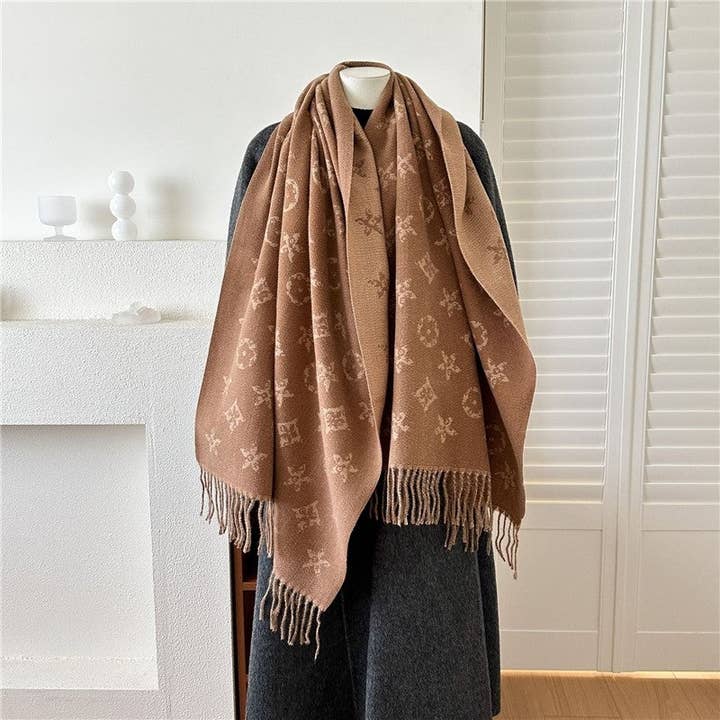 Ekartini - Wholesale Scarf - Women's - Jacquard Fringe Cashmere-Like Scarf5