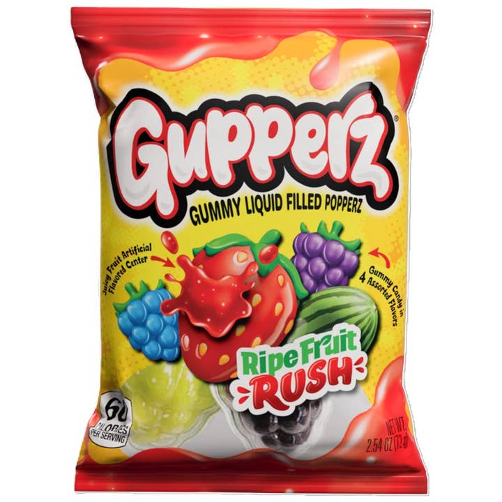 Gupperz Ripe Fruit Rush, Liquid Filled Gummy, 2.54oz, 12ct for wholesale by Grandpa Joe's Candy Shop