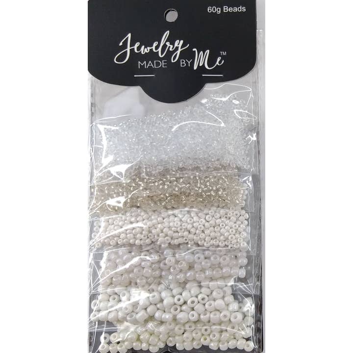 Jewelry Made by Me - Wholesale DIY Craft Kit - Mixed Seed Bead Assortment, Clear/White 60gm