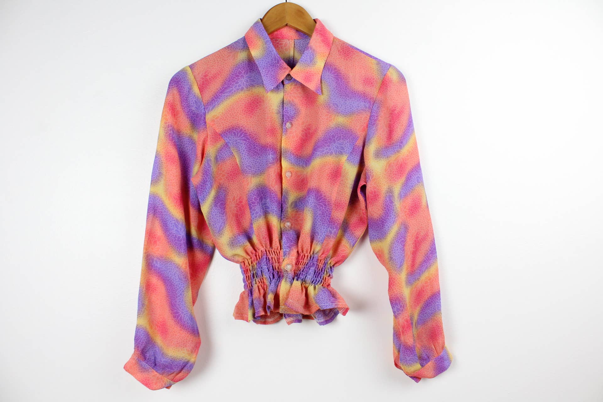 Sun's Out! - Wholesale Blouse - Women's - Reworked Vintage Long-Sleeve Button Up Blouse - Cinched13