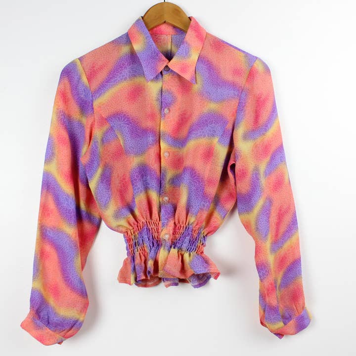 Sun's Out! - Wholesale Blouse - Women's - Reworked Vintage Long-Sleeve Button Up Blouse - Cinched13