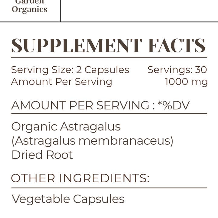 Garden Organics - Wholesale Oral Supplement/Vitamin - Astragalus Capsules1