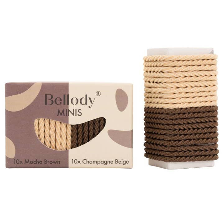 Mini hair ties (20 pieces) - Bellody® (brown & beige) for wholesale by Bellody GmbH