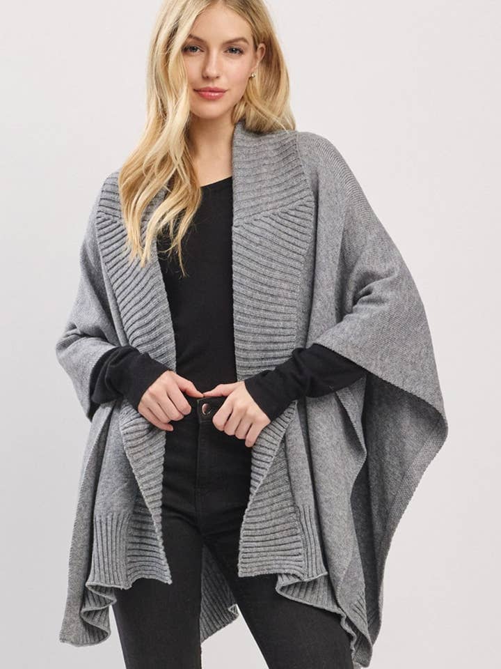 Châle ouvert en maille douce MS0455 avec bordure côtelée pour la vente par MiMi Wholesale