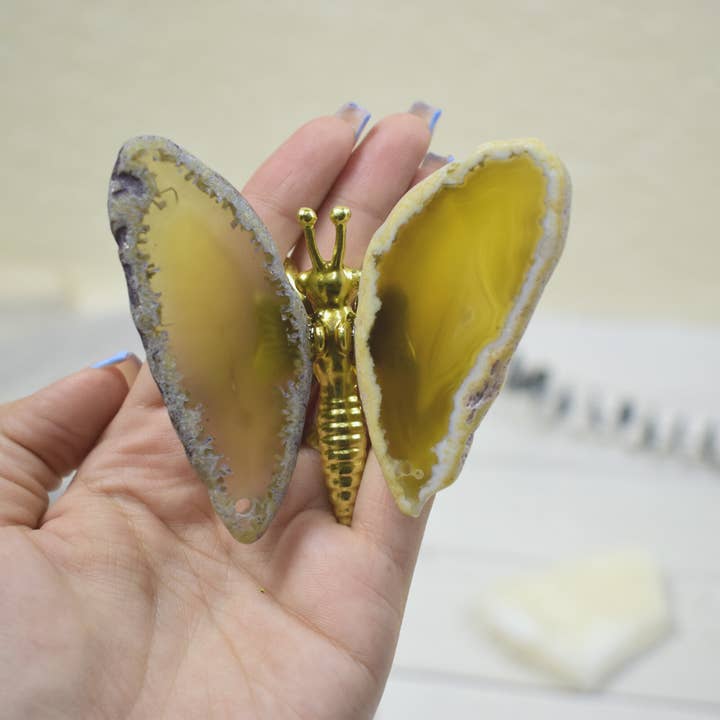 PIETRA DI CASA - Vente Poignée/bouton - Petit Papillon : Bouton en Agate Jaune Naturelle, Tirette & Décoration1