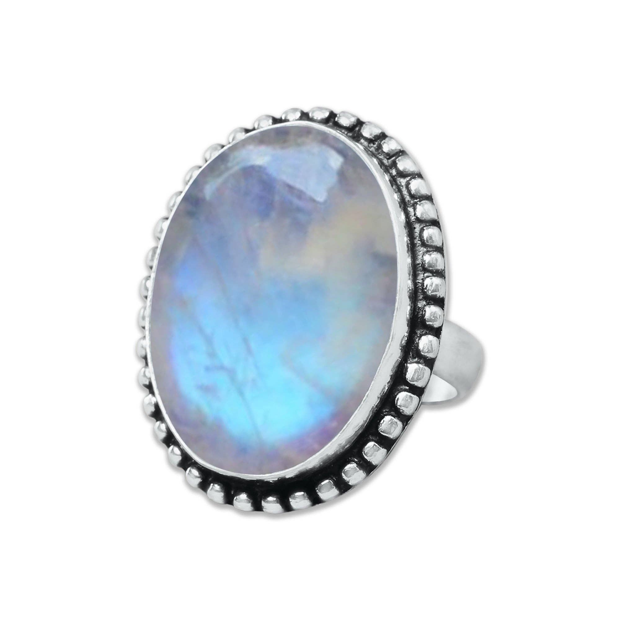 Handmade Jewels - Wholesale Cocktail/Statement Ring - Rainbow Moonstone AAA Rings – Silver-Plated, Handmade, Shimmering Blue (Made to Order)21