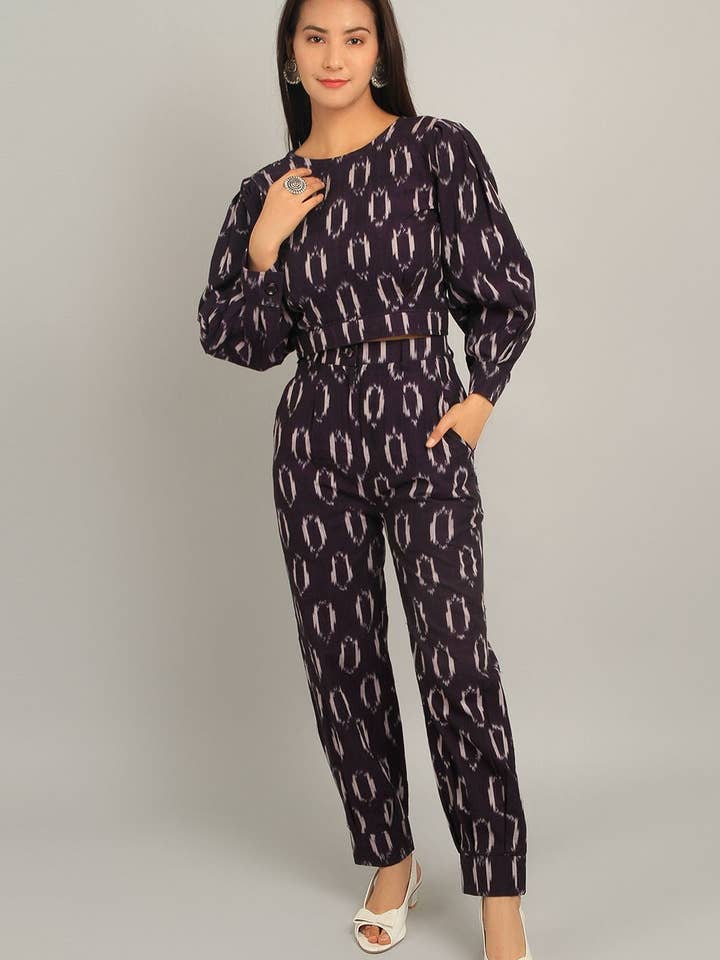 Ikat Cotton Purple Co-ord Set for wholesale by INDOPHILIA