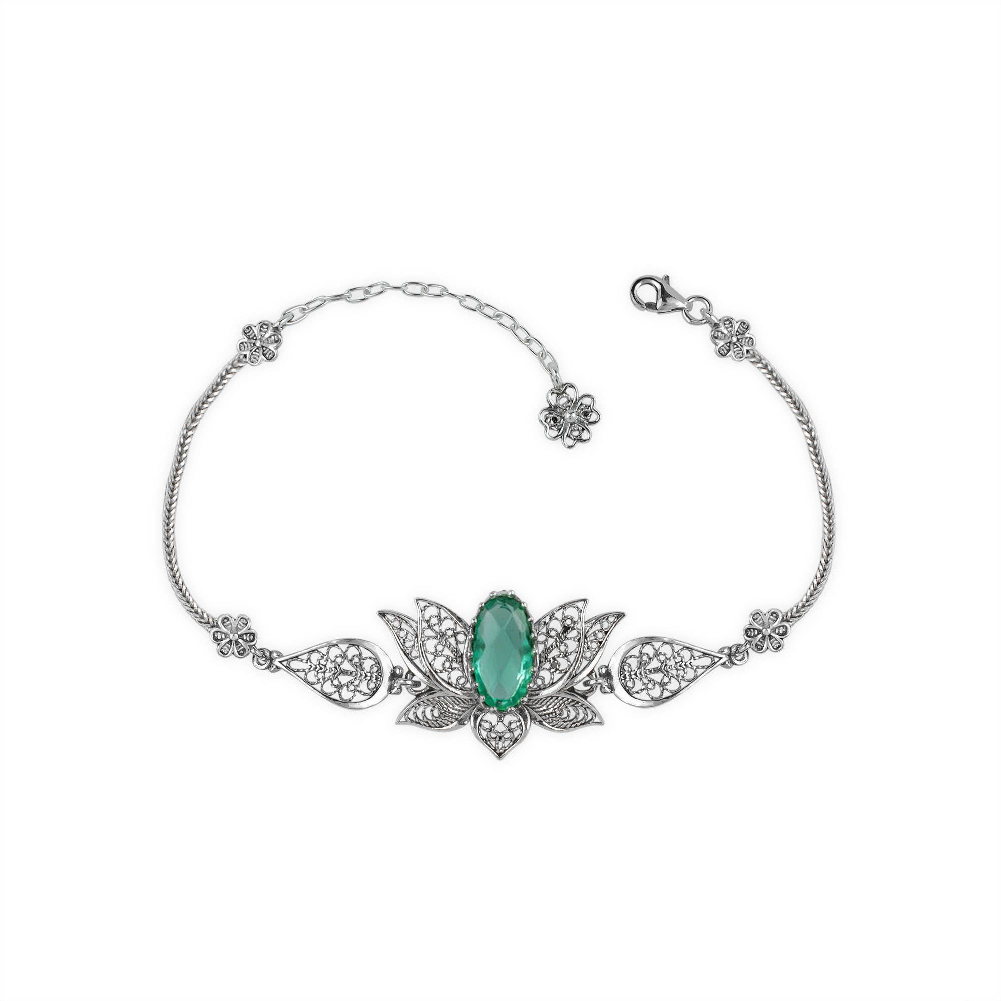 Filigranist Jewelry - Wholesale Link & Chain Bracelet - Multi Gemstone Women Silver Lotus Flower Link Bracelet6