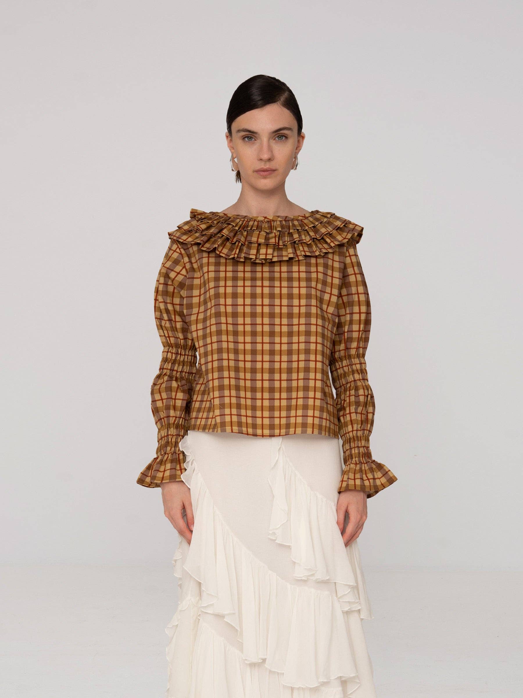 CARMEN SAYS - Wholesale Blouse - Women's - Tartine Plaid Print Blouse0