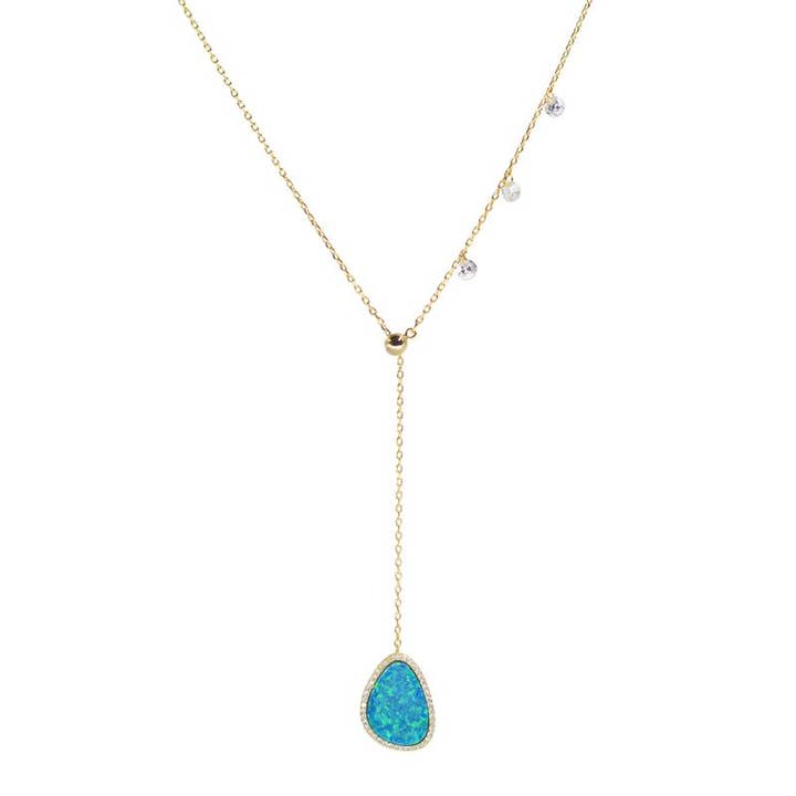 Opal Pebble Lariat Necklace for wholesale by Kamaria Jewelry