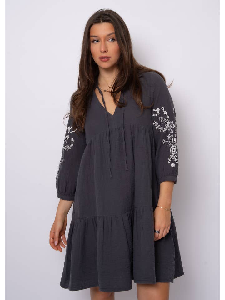 RD Style - Wholesale Dress - Women's - RUA V NECK DRESS WITH EMBROIDERY - 56WD219S