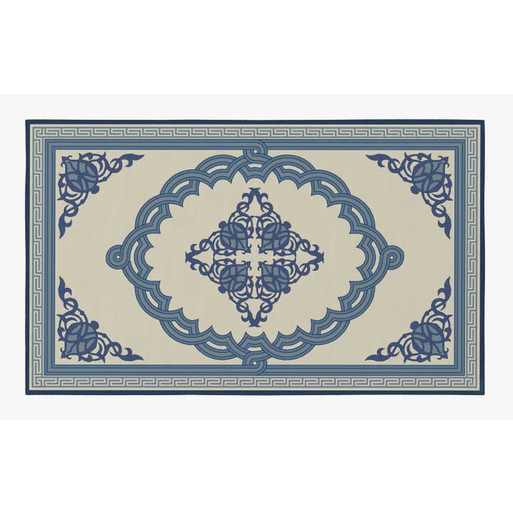 8 x 10ft Deerlux Transitional Living Room Rug Blue Medallion for wholesale by Quickway Imports