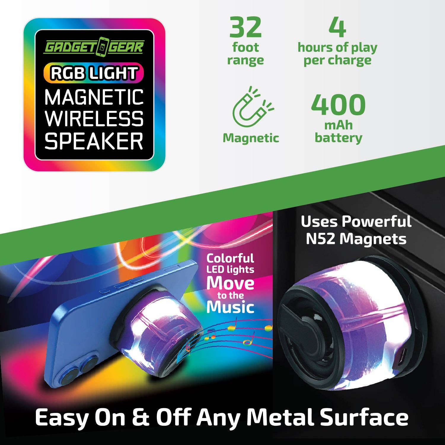 Novelty Brands - Wholesale Speakers - Gadget Gear LED Magnetic Wireless Speaker Stand - 6/Display1