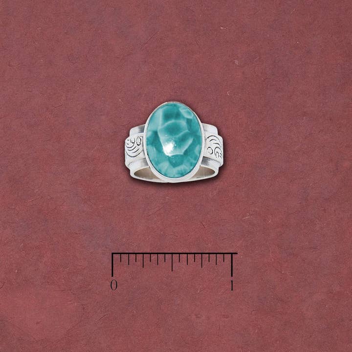 L-330-Lar Oval larimar ring with designed band for wholesale by Tidepool