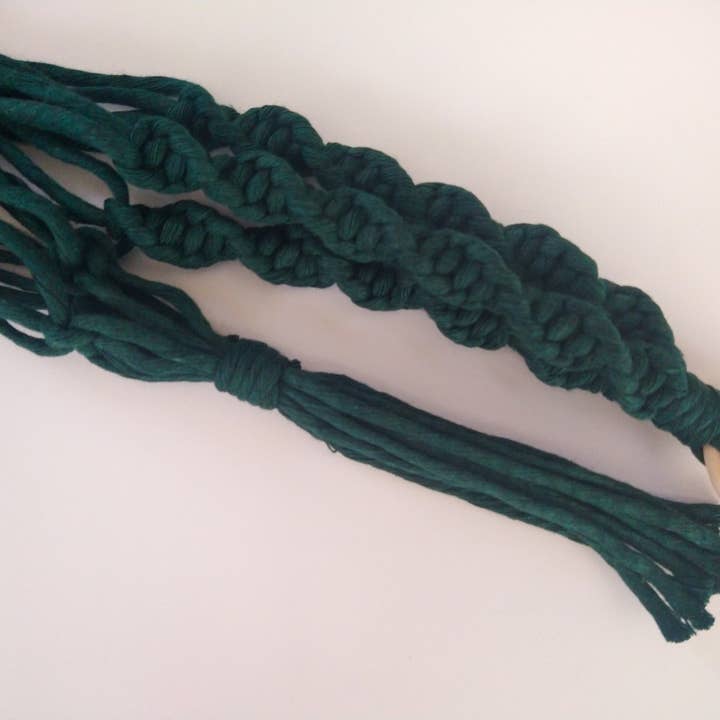 Spiral Macrame Plant Hanger - Forest Green for wholesale by Hedge Crafts By Kristina