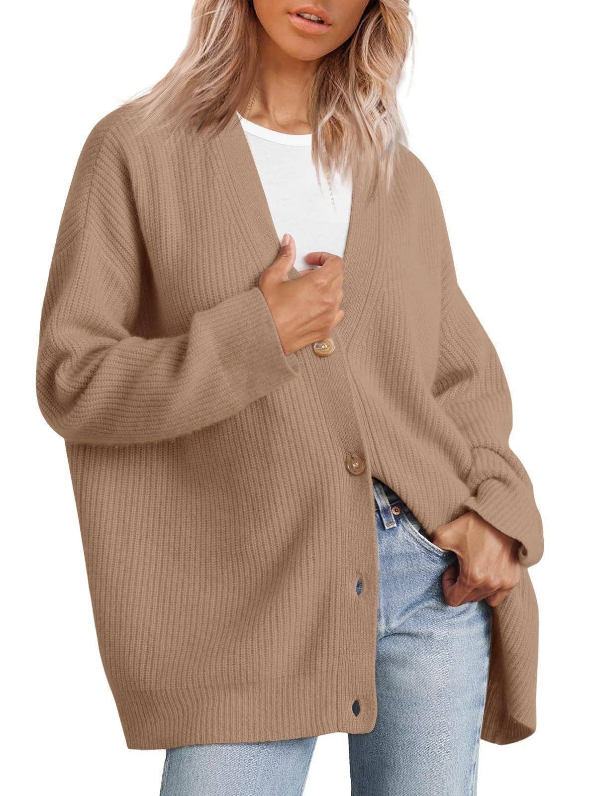 Chicto - Vente Cardigan – femme - Cardigan en tricot simple à boutons et col en V, pull de couleur unie6
