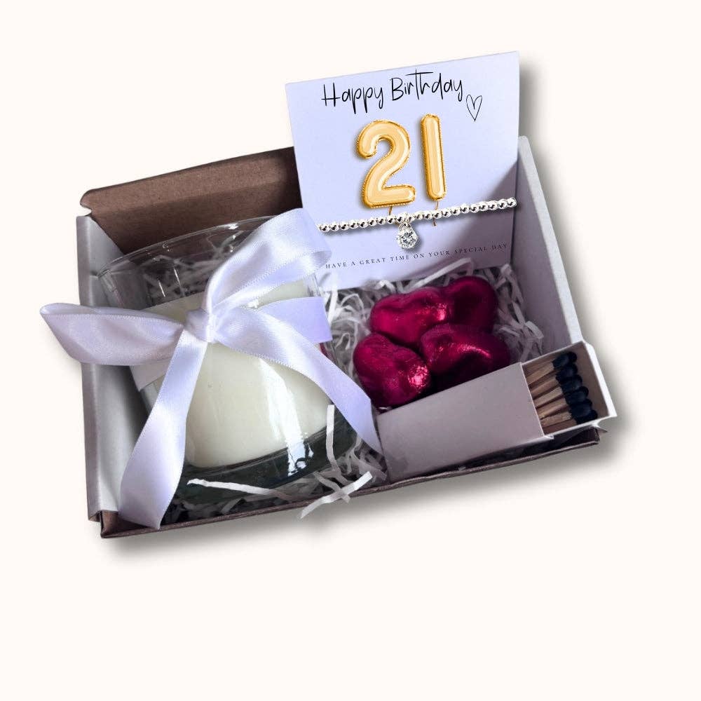 Aye Do Gifts - Wholesale Jar/Filled Candle - Small 21st Birthday Gold Balloons Hamper | Candle, Bracelet, Chocolate6