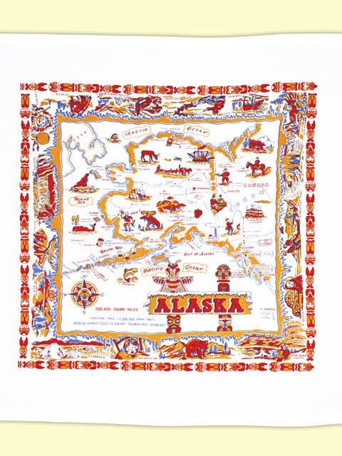 Alaska Map Retro Flour Sack Kitchen Towel for wholesale by Red and White Kitchen Company