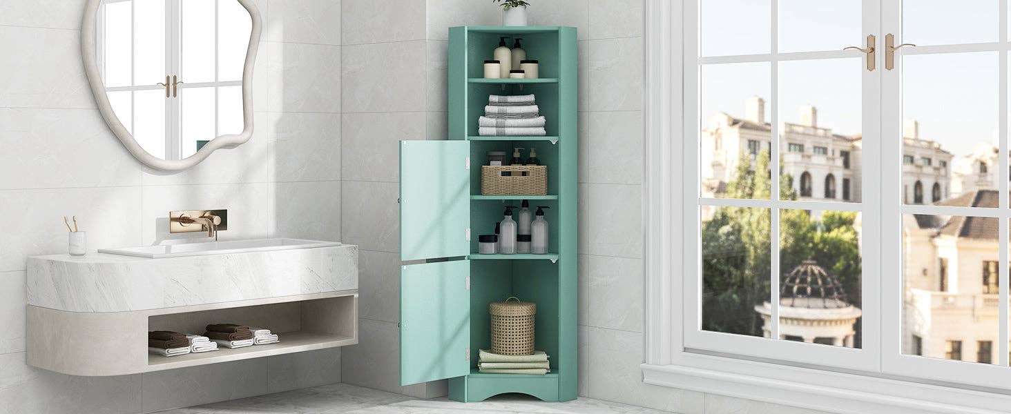 Orange County Decor - Wholesale Cabinet - Tall Bathroom Corner Cabinet, Freestanding Storage Cabinet With Doors And Adjustable Shelves, Mdf Board, Green Green Mdf17
