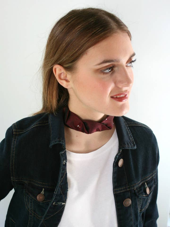 Structured Adjustable Choker In A Wine Retro Print. for wholesale by Ogsplosh