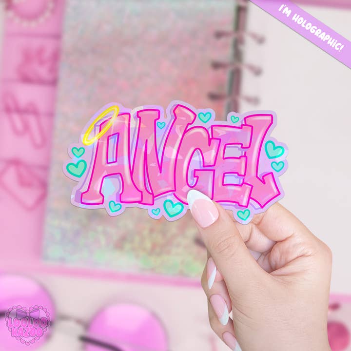 Holographic 2000s Y2K Angel Vinyl Sticker for wholesale by LooLooKazoo