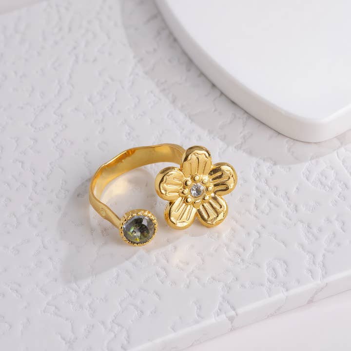 Floral Adjustable Open Ring for wholesale by Revelari