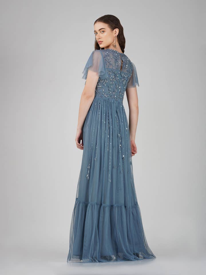 Marly Blue Embellished Maxi Dress for wholesale on Faire